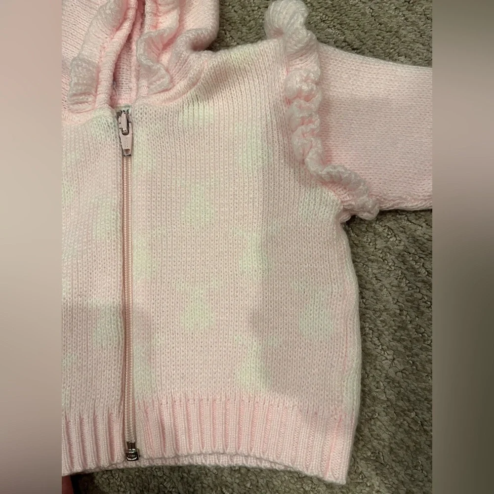 Vintage Friemanit knit white & pink bunny zip up jacket - size 9 month